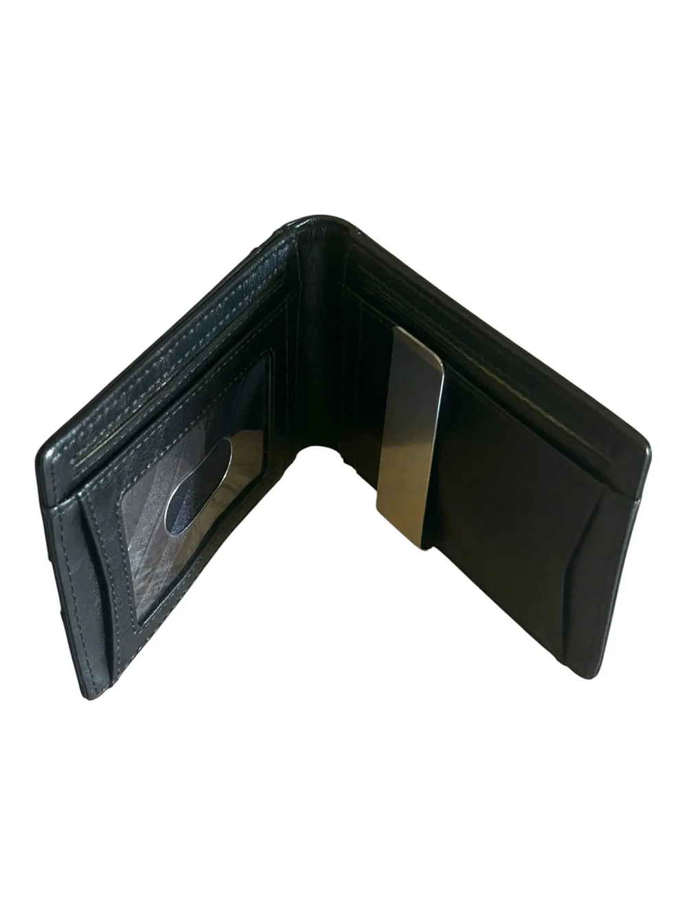 Slim Black Leather Money Clip Card Wallet - Minimal Men's Accessory